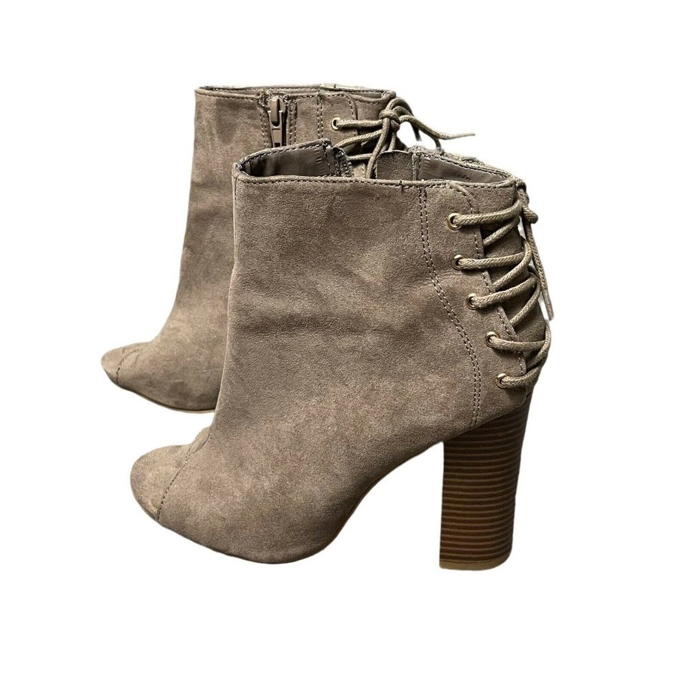 Bamboo Booties Brown & Tan Open Toe With Back Lace Comfort Heeled Boots